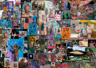 Digitale Kunst mit dem Titel "Buddhism aggregated" von Humans Sato, Original-Kunstwerk, Digitale Collage