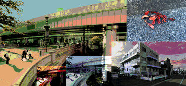 Digitale Kunst mit dem Titel "Nihonbashi" von Humans Sato, Original-Kunstwerk, Digitale Collage