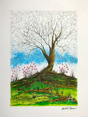 Dessin intitulée "The life tree" par Humberto Cesar Pornaro, Œuvre d'art originale, Encre