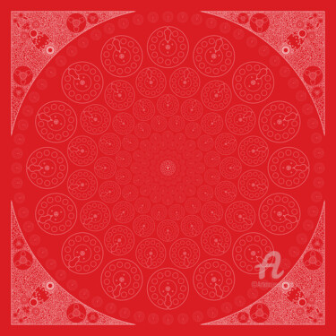Digital Arts titled "Mandala Reel Red" by Humberto Cesar Pornaro, Original Artwork, Digital Print