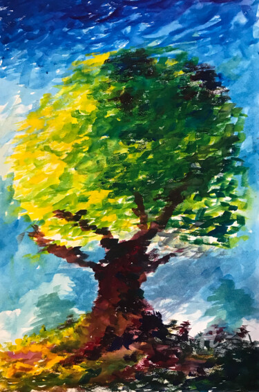 Peinture intitulée "Tree yellow" par Humberto Cesar Pornaro, Œuvre d'art originale, Aquarelle