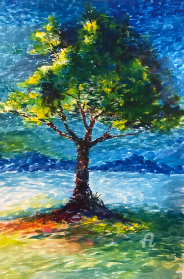 Painting titled "Tree green" by Humberto Cesar Pornaro, Original Artwork, Watercolor