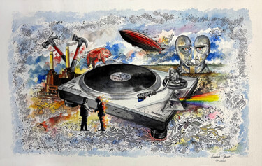 Pintura titulada "Love turntable&Floyd" por Humberto Cesar Pornaro, Obra de arte original, Acuarela