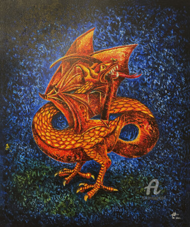 Картина под названием "Dragon - Rereading…" - Humberto Cesar Pornaro, Подлинное произведение искусства, Акрил