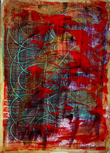 Peinture intitulée "Dripping red spiral." par Hunka Tibor, Œuvre d'art originale, Acrylique