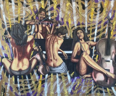 Pintura titulada "Nude Orchestra" por Hüseyin Ak, Obra de arte original, Oleo