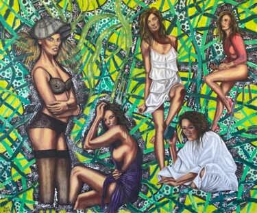 Pintura titulada "Amazon Beauties" por Hüseyin Ak, Obra de arte original, Oleo
