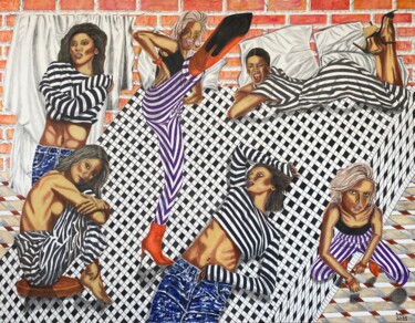 Картина под названием "Tempting Stripes" - Hüseyin Ak, Подлинное произведение искусства, Масло