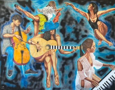 Painting titled "Let The Music Play" by Hüseyin Ak, Original Artwork, Oil