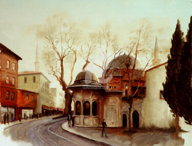 Painting titled "Istanbul Street" by Husnu Konuk, Original Artwork, Oil