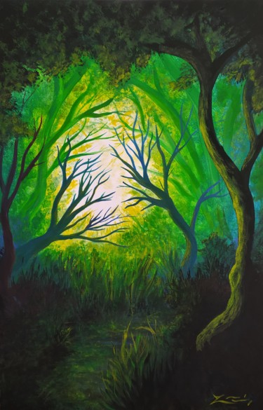 Peinture intitulée "Fairy swamp/Garden…" par Tamás Jakab, Œuvre d'art originale, Acrylique