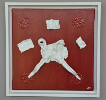 Sculpture titled "SIAMOISERIES" by Isabelle Angele, Original Artwork, Clay Mounted on Wood Stretcher frame