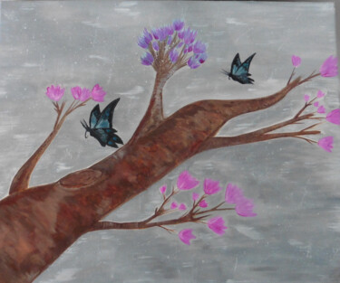 Pintura titulada "Fleurs de Cerisier 2" por I. Clergeaud, Obra de arte original, Gouache