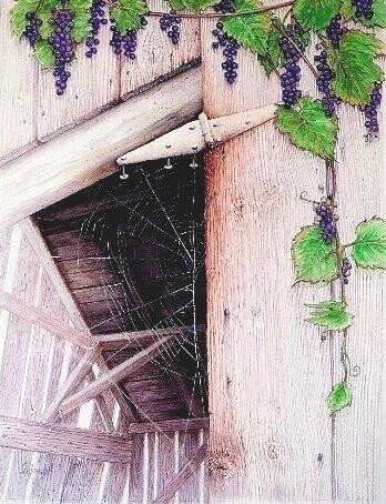 Painting titled "Wood,Web,wild grapes" by I. Joseph, Original Artwork, Other