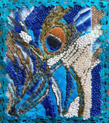 Textile Art με τίτλο "Dream Peacock Feath…" από I Khan, Αυθεντικά έργα τέχνης, Κέντημα