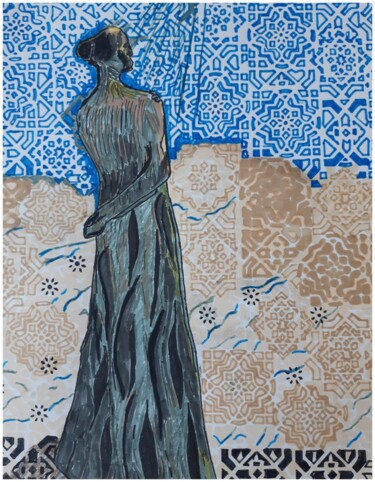 Tekening getiteld "The lonly women" door I Khan, Origineel Kunstwerk, Marker