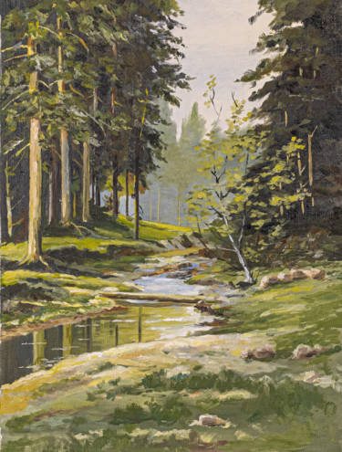 Forest stream Peinture intitulée "Forest stream" par Igor Makeev, Œuvre d'art originale, Huile