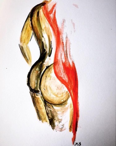 Pittura intitolato "rosso" da Matteo Serra, Opera d'arte originale, Acquarello