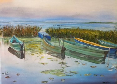 Painting titled "LES BARQUES" by Isabelle Tanchon, Original Artwork, Oil