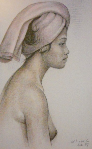 Drawing titled "Balinese Lady" by I Wayan Lotra, Original Artwork, Pastel