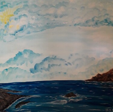 Dessin intitulée "mer bleue" par Iakim, Œuvre d'art originale, Acrylique Monté sur Châssis en bois