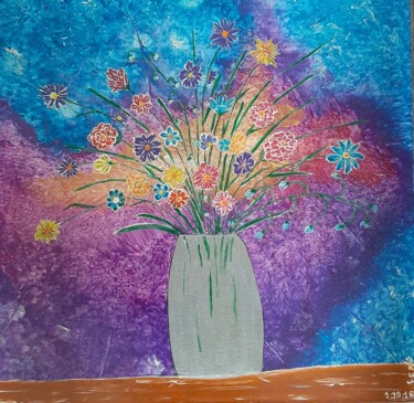 제목이 "vase de fleurs"인 그림 Iakim로, 원작, 아크릴 나무 들것 프레임에 장착됨