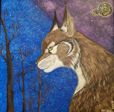 Drawing titled "Le lynx" by Iakim, Original Artwork, Acrylic Mounted on Wood Stretcher frame