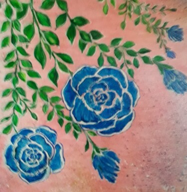 Drawing titled "les roses bleues" by Iakim, Original Artwork, Acrylic Mounted on Wood Stretcher frame