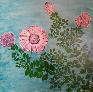 Dessin intitulée "les fleurs violettes" par Iakim, Œuvre d'art originale, Acrylique Monté sur Châssis en bois