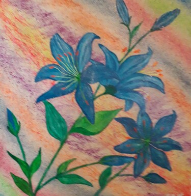 제목이 "les bleus lys"인 그림 Iakim로, 원작, 아크릴 나무 들것 프레임에 장착됨