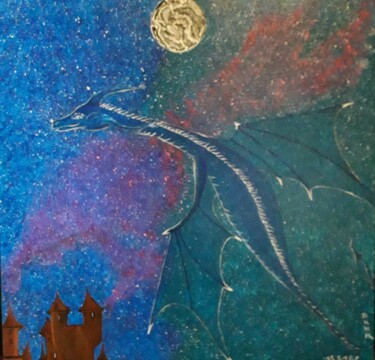 Рисунок под названием "dragon du ciel" - Iakim, Подлинное произведение искусства, Акрил Установлен на Деревянная рама для но…