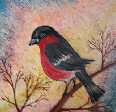 Рисунок под названием "oiseau d'hiver" - Iakim, Подлинное произведение искусства, Акрил Установлен на Деревянная рама для но…