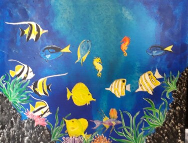 Dessin intitulée "aquarium" par Iakim, Œuvre d'art originale, Acrylique Monté sur Châssis en bois
