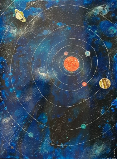 Dessin intitulée "système solaire" par Iakim, Œuvre d'art originale, Acrylique Monté sur Châssis en bois