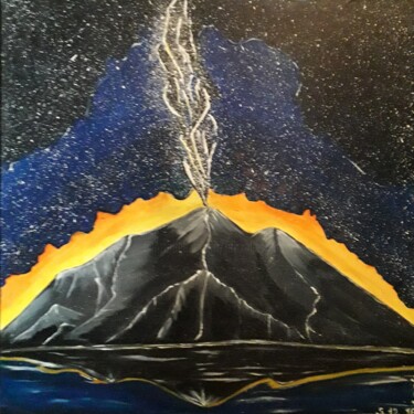 Peinture intitulée "volcan en sommeil" par Iakim, Œuvre d'art originale, Acrylique Monté sur Châssis en bois