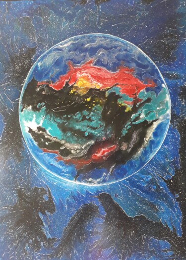Dessin intitulée "planète dans le bro…" par Iakim, Œuvre d'art originale, Acrylique Monté sur Châssis en bois