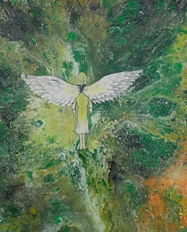 Disegno intitolato "l'ange protège l'un…" da Iakim, Opera d'arte originale, Acrilico Montato su Telaio per barella in legno