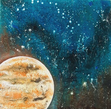 Dibujo titulada "planète orange dans…" por Iakim, Obra de arte original, Acrílico Montado en Bastidor de camilla de madera
