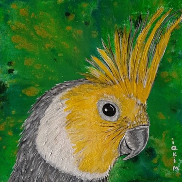 Rysunek zatytułowany „perroquet jaune” autorstwa Iakim, Oryginalna praca, Akryl Zamontowany na Drewniana rama noszy