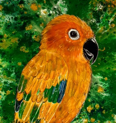 Dessin intitulée "perroquet orange" par Iakim, Œuvre d'art originale, Acrylique Monté sur Châssis en bois