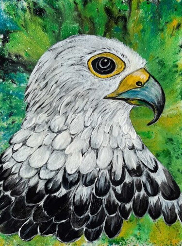 Рисунок под названием "faucon oiseau" - Iakim, Подлинное произведение искусства, Акрил Установлен на Деревянная рама для нос…