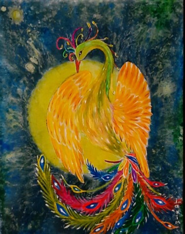 Drawing titled "l'oiseau de feu ill…" by Iakim, Original Artwork, Acrylic Mounted on Wood Stretcher frame