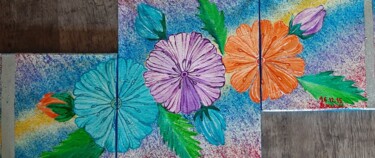 Peinture intitulée "fleurs colorées" par Iakim, Œuvre d'art originale, Acrylique Monté sur Châssis en bois