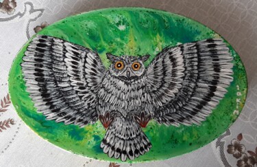 Drawing titled "hibou qui monte en…" by Iakim, Original Artwork, Acrylic Mounted on Wood Stretcher frame