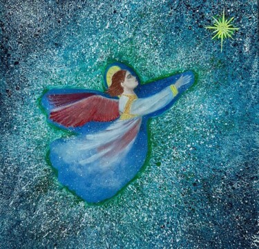 Dessin intitulée "ange et étoile" par Iakim, Œuvre d'art originale, Acrylique Monté sur Châssis en bois