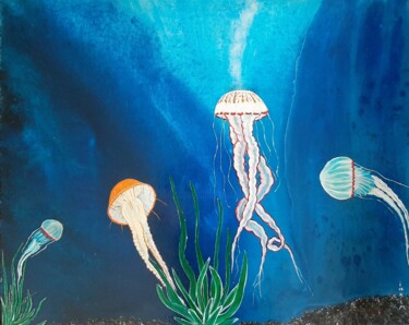 Dessin intitulée "méduse de mer" par Iakim, Œuvre d'art originale, Acrylique Monté sur Châssis en bois
