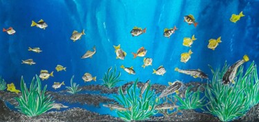 Dessin intitulée "les poissons de riv…" par Iakim, Œuvre d'art originale, Acrylique Monté sur Châssis en bois
