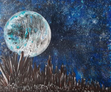 Dessin intitulée "la lune de la planè…" par Iakim, Œuvre d'art originale, Acrylique Monté sur Châssis en bois