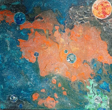 Dessin intitulée "planètes de la gala…" par Iakim, Œuvre d'art originale, Acrylique Monté sur Châssis en bois