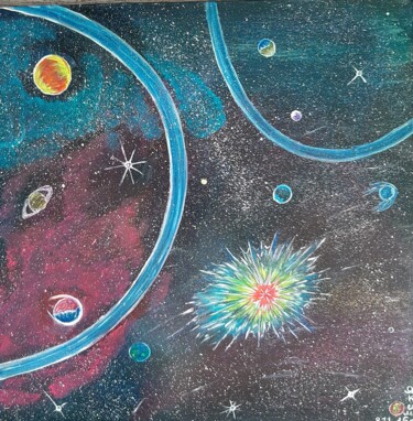 Drawing titled "explosion d'étoiles" by Iakim, Original Artwork, Acrylic Mounted on Wood Stretcher frame